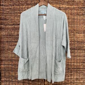 NWT Barefoot Dreams CozyChic Ultra Lite Pointelle Cardi sz L / XL Waterfall Sage